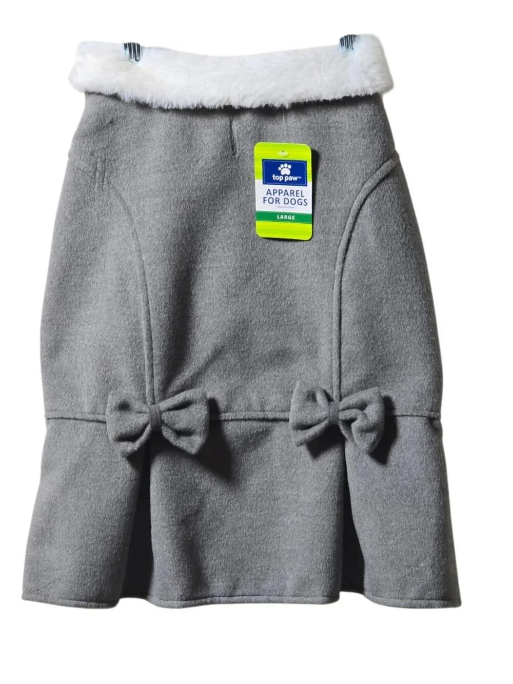 Top Paw Large Dog Dress Gray Fleece Faux Fur Winter Holiday Outfit NWT